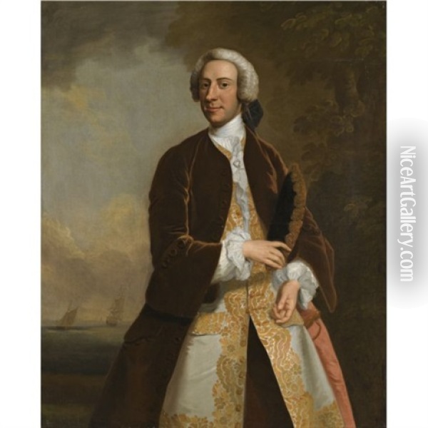 Portrait Of Captain Saumarez Oil Painting - John Wollaston