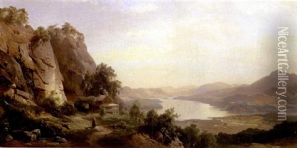 A View On The Hudson Oil Painting - Hermann Fuechsel