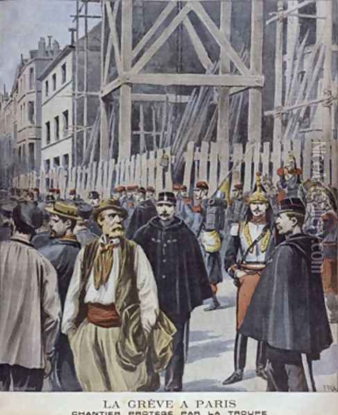 Strike in Paris building site protected by the army illustration from Le Petit Journal Supplement illustre 23rd October 1898 Oil Painting - P.H.G.V. Michel