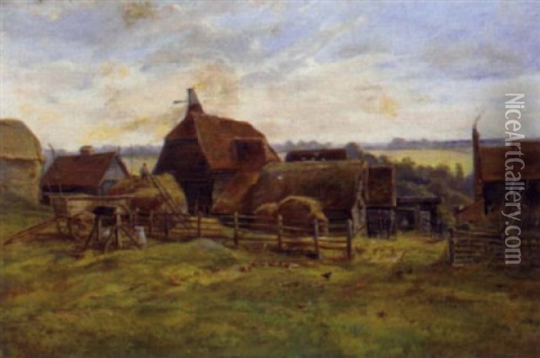A Farmstead Oil Painting - Frederic William Burton