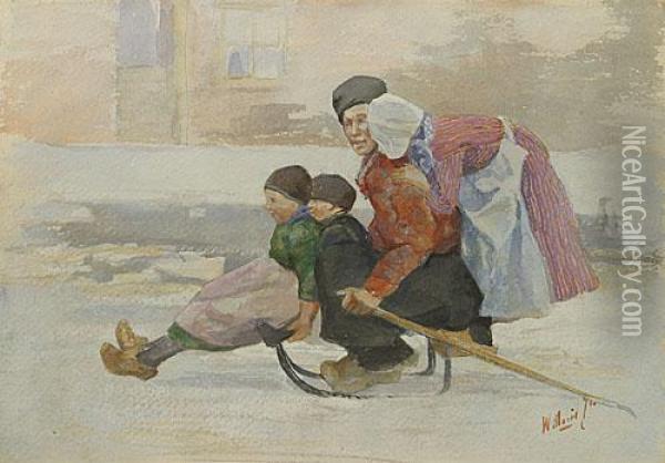 Famille Sur La Luge Oil Painting - Willem Maris