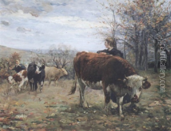 Vaches Dans Les Paturages Oil Painting - Adolphe Charles Marais