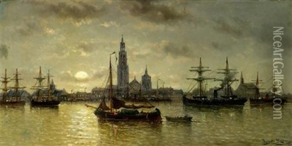 Ansicht Auf Den Hafen Von Antwerpen Oil Painting - Auguste Henri Musin