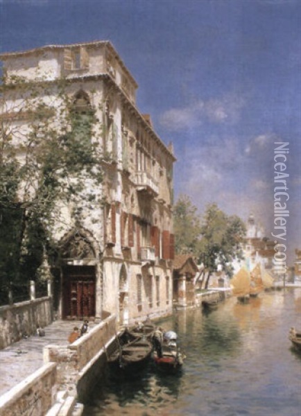 Palazzo Van Axel, Rio Della Panada, Venice Oil Painting - Rubens Santoro