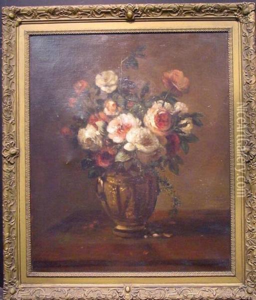 Still Life With Roses In An Urn Oil Painting - Antoine Vollon