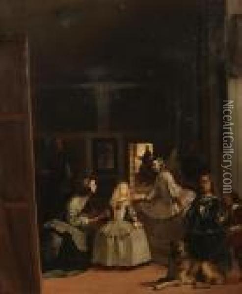 Les Meninas, After Velasquez Oil Painting - Eugenio Lucas Velasquez