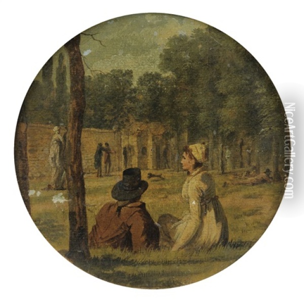 Couple D'elegants Dans Un Parc Oil Painting - Martin Droelling