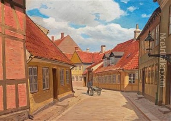 Town Scenery With Old Houses Oil Painting - Gustav Adolf Clemens