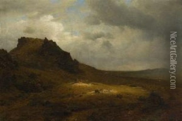 Felslandschaft Mit Ruine (im Harz?) Oil Painting - Karl Friedrich Lessing