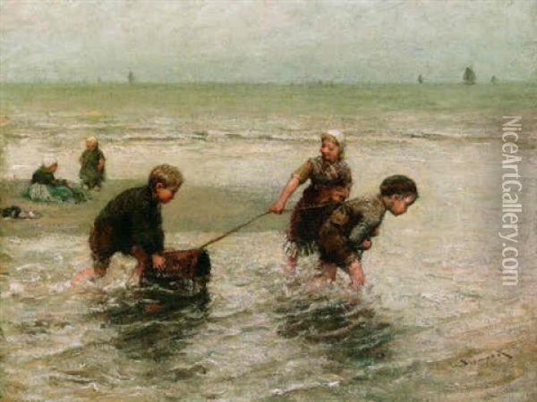 Little Shrimpers On Scheveningen Beach Oil Painting - Bernardus Johannes Blommers