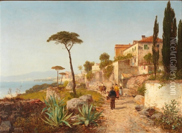 Scene Of Castellmare Oil Painting - Georg Fischhof