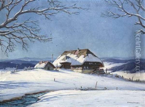 Winterlandschaft Mit Einem Bauernhof Bei St. Margen Im Schwarzwald Oil Painting - Karl Hauptmann