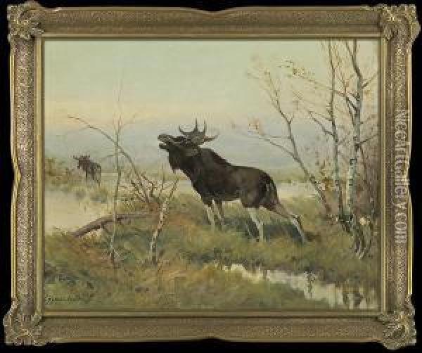 Elks Oil Painting - Ignacy (Czeslaw Wasilewski) Zygmuntowicz