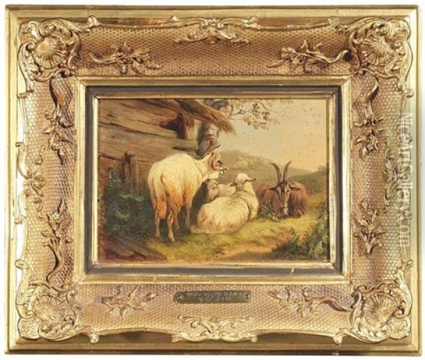 Ruhende Schafherde An Einem Holzschuppen Oil Painting - Wilhelm Melchior