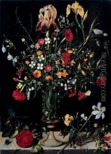 A Still Life Of Flowers In A Vase Oil Painting - Ambrosius the Elder Bosschaert