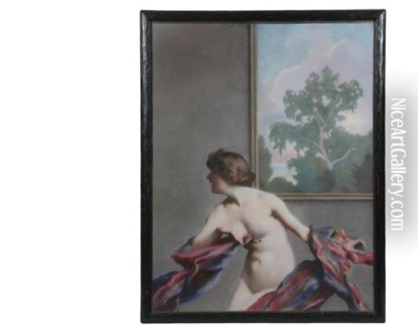 Nude Dancing With Shawl In Front Of Landscape Painting Oil Painting - Will Rowland Davis