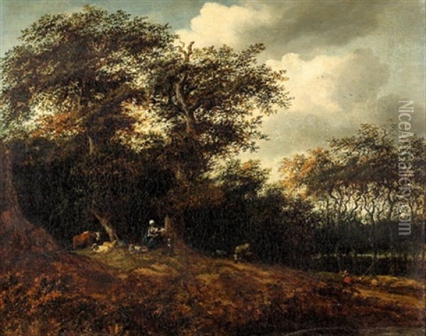Hirtenpartie Am Waldrand Oil Painting - Jacob Van Ruisdael