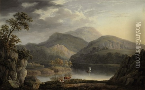 Figures In A Lakeland Landscape Oil Painting - Joseph Francis John Gilbert