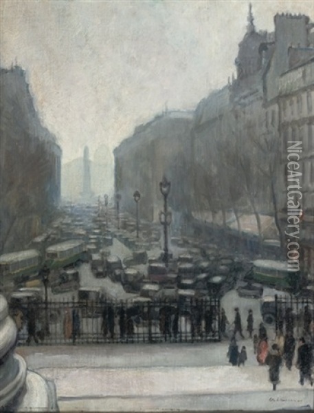 View Of The Place De La Concorde From The Madeleine, Paris Oil Painting - Charles Sayers