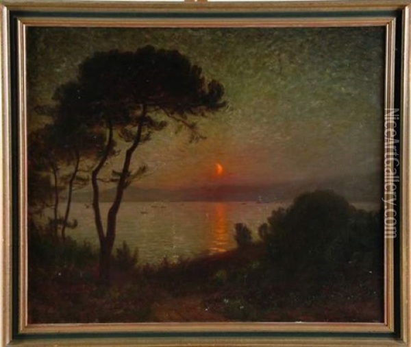 Coucher De La Lune A Juan-les-pins Oil Painting - Paul Sebilleau