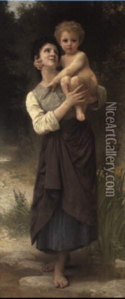 Frere Et S-ur (fille Portant Un Enfant) Oil Painting - William-Adolphe Bouguereau