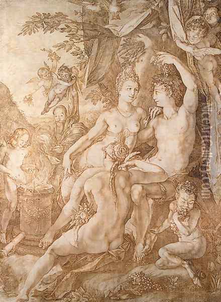 Bacchus, Venus and Ceres Oil Painting - Hendrick Goltzius