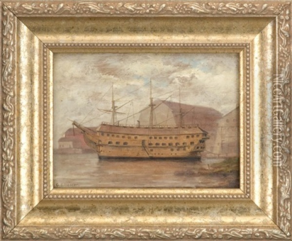 The U.s.s. Constitution At The Porstmouth Naval Shipyard Oil Painting - George Savary Wasson