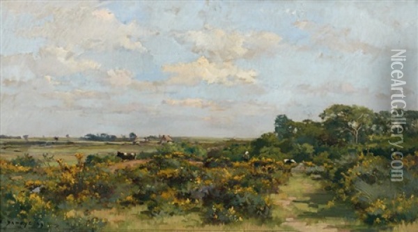 Paysanne Et Troupeau Oil Painting - Pierre Emmanuel Eugene Damoye
