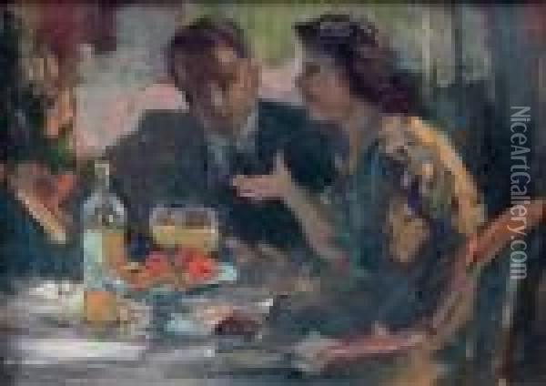 Scene De Cafe Oil Painting - Elie Anatole Pavil