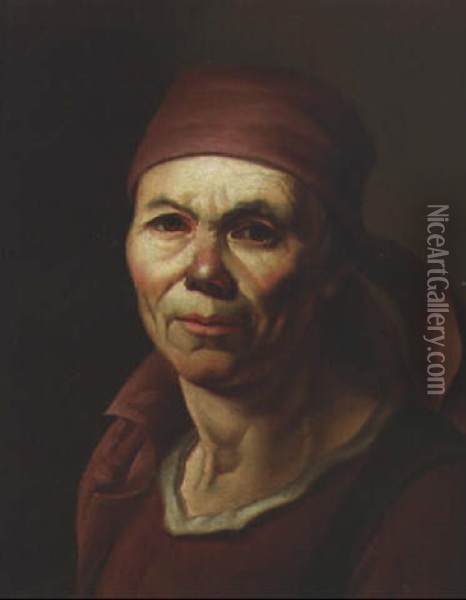 A Peasant Woman, Head And Shoulders Oil Painting - Antonio Cifrondi
