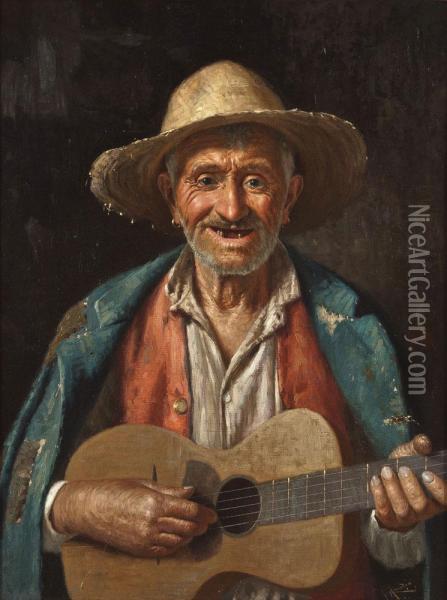 Italienischer Vagabund Mit Gitarre Oil Painting - Giulio Amodio