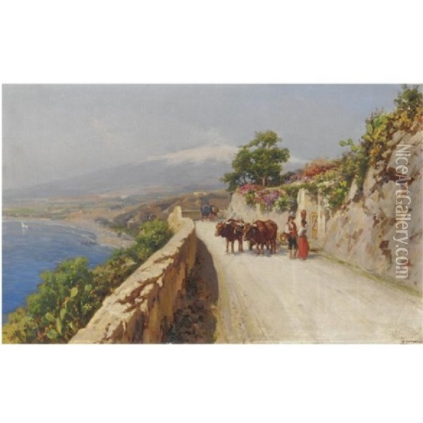 Taormina, Sosta Lungo La Via Oil Painting - Bernardo Hay