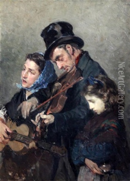 Street Musicians Oil Painting - Lorenzo Valles