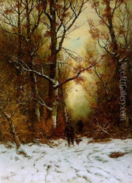 Jager Im Winterwald Oil Painting - Friedrich Josef Nicolai Heydendahl
