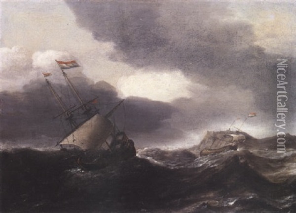Navires Hollandais Sur Une Mer Agitee Oil Painting - Ludolf Backhuysen the Elder