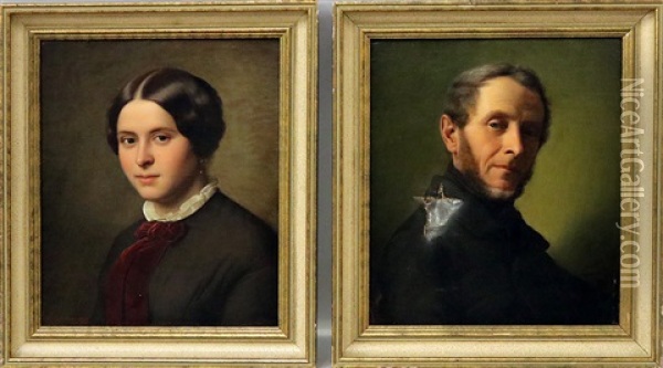 Damen- Und Herrenbildniss (mechthilde Leroy Und Friedrich Burkart) (pair) Oil Painting - Franz Ittenbach