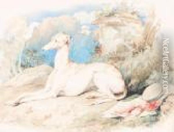 A Greyhound In An Arcadian Landscape Oil Painting - Landseer, Sir Edwin