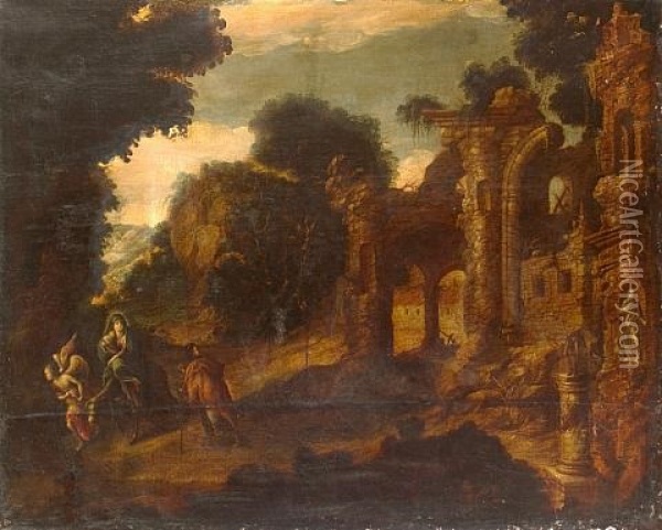 The Rest On The Flight Into Egypt Oil Painting - Willem van Nieulandt the Younger