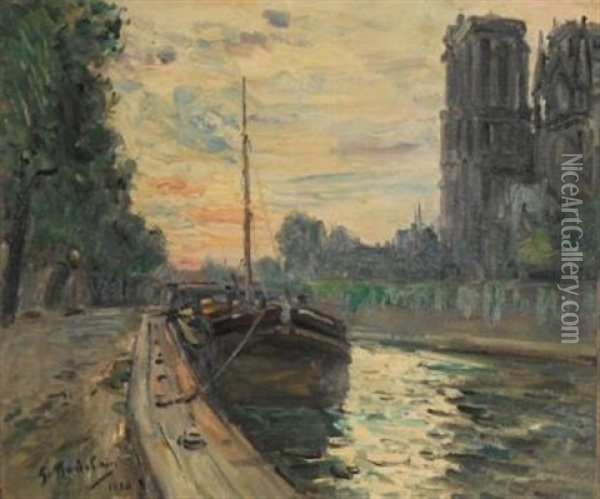 La Seine A Paris, 1930 Oil Painting - Gustave Madelain