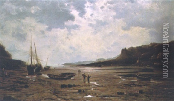 Fishing Boats At Low Tide Oil Painting - Marie Joseph Leon Clavel
