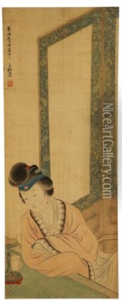 Woman Leaning On A Window Oil Painting -  Hu Xigui