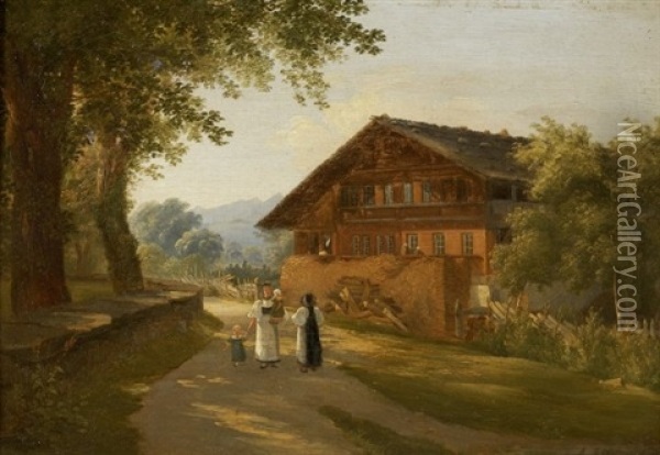 Bauernhaus Mit Personenstaffage Oil Painting - Rose d' Osterwald