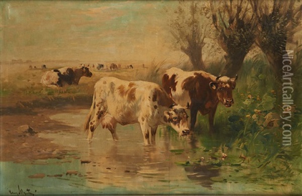 Vaches Aux Nenuphars Oil Painting - Henry Schouten