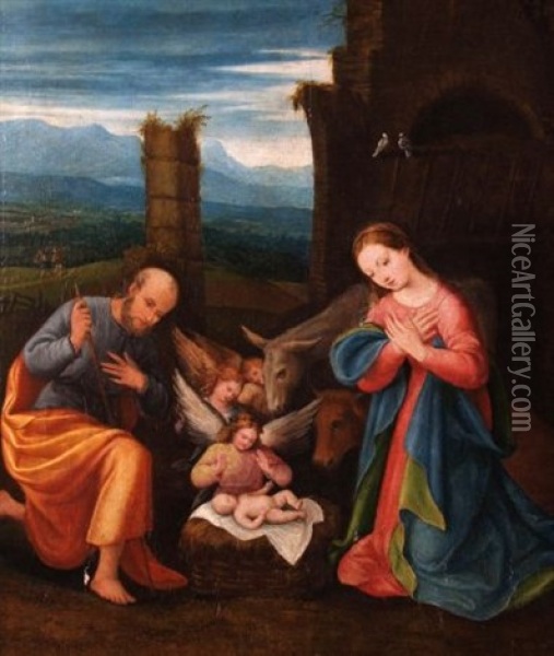 The Holy Family (the Rest On The Flight Into Egypt?) Oil Painting - Nicolas Chapron