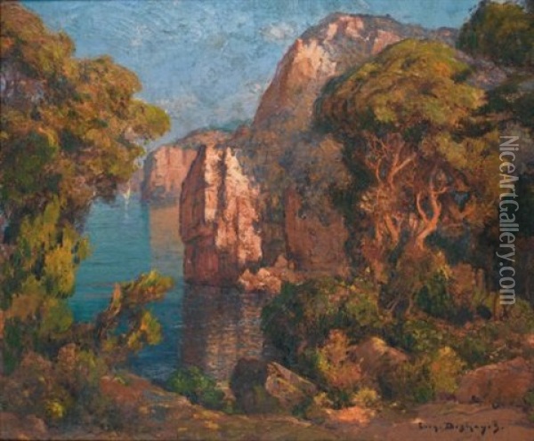 Falaises Et Arbres Oil Painting - Eugene F. A. Deshayes