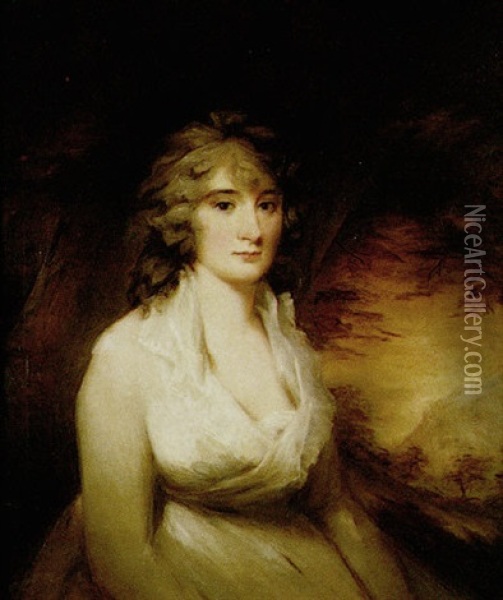 Portrait Of Anne Neale Tucker, Mrs Lauzun In A Wooded Landscape, Wearing A White Dress Oil Painting - Sir Henry Raeburn