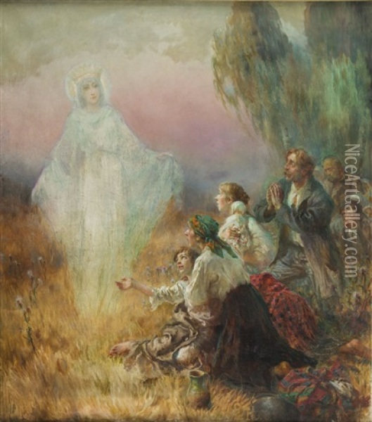 Apparition Of The Virgin Mary To The Villagers Oil Painting - Konstanty Gorski (Gorski)