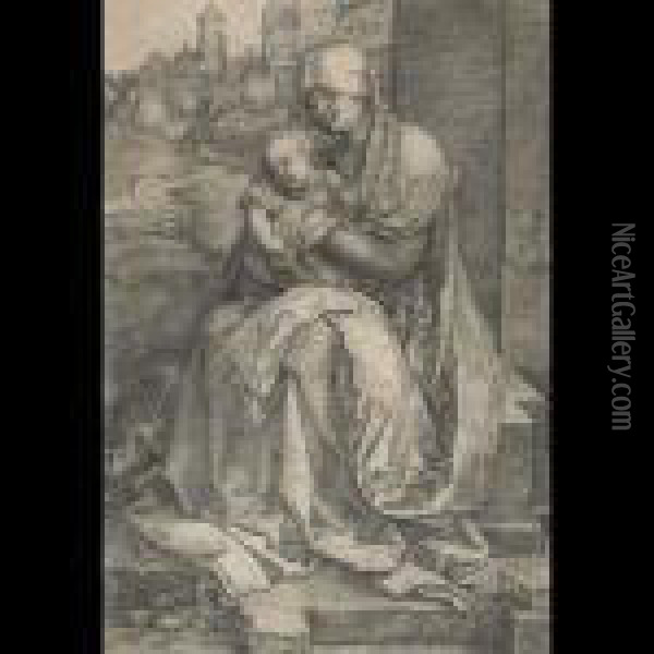 The Virgin And Child Seated By The Wall, [b. 40] Oil Painting - Albrecht Durer