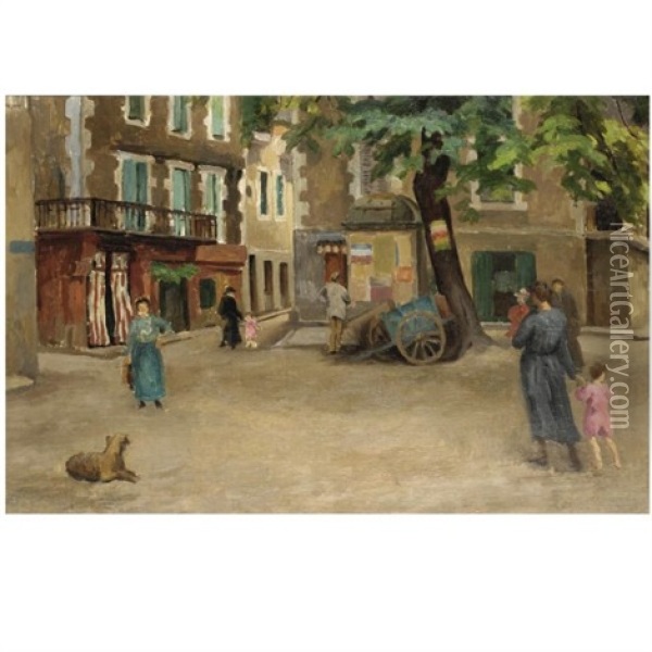 Town Square, South Of France Oil Painting - Roger Fry