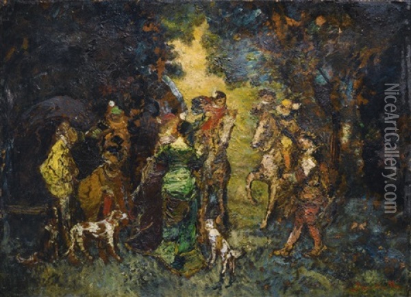 The Hunting Meeting Oil Painting - Adolphe Monticelli